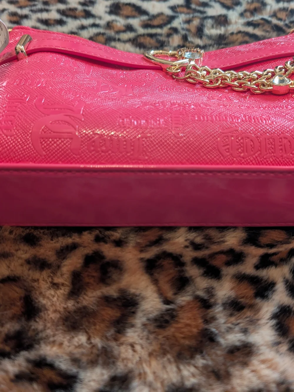 Juicy Couture Hot Pink Shoulder Bag with Heart Chain Detail